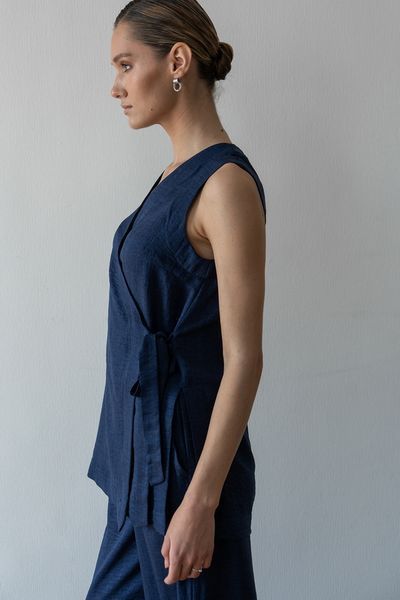 Топ подовжений на запах Forly з льону Denim XL/XXL Синій LN0093-13-70_XL/XXL LN0093-13-70 фото