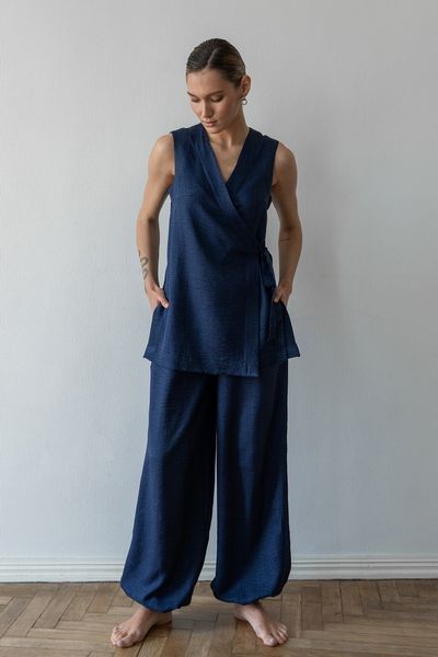Топ подовжений на запах Forly з льону Denim XL/XXL Синій LN0093-13-70_XL/XXL LN0093-13-70 фото