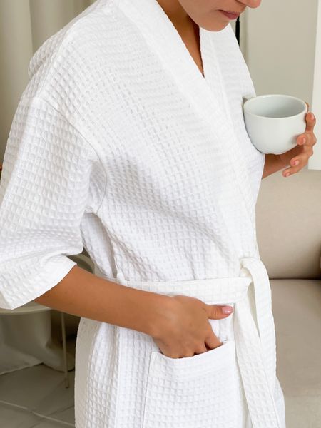 Жіночий вафельний халат COSY короткий білий 1112XL фото