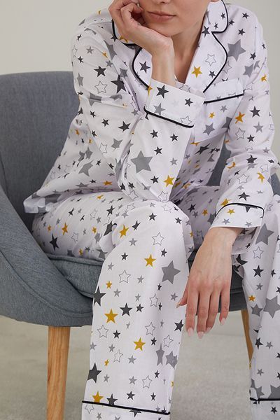 Пижама Forly Пижамный костюм из хлопка с брюками Yellow Stars Белый HL0010-57-69 HL0010-57-69_XS фото