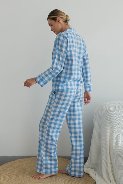 Піжама Forly Піжамний бавовняний костюм з брюками Blue Plaid Принт HL0073-29-69 HL0073-29-69_XL-XXL фото