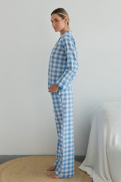 Піжама Forly Піжамний бавовняний костюм з брюками Blue Plaid Принт HL0073-29-69 HL0073-29-69_XL-XXL фото