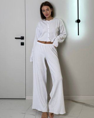 Піжама жіноча трикотаж (рубчик) QC Sandra кофта + штани біла 20865s фото