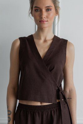 Топ на запах Forly з льону Brownie XL/XXL Коричневий LN0091-08-70_XL/XXL LN0091-08-70 фото