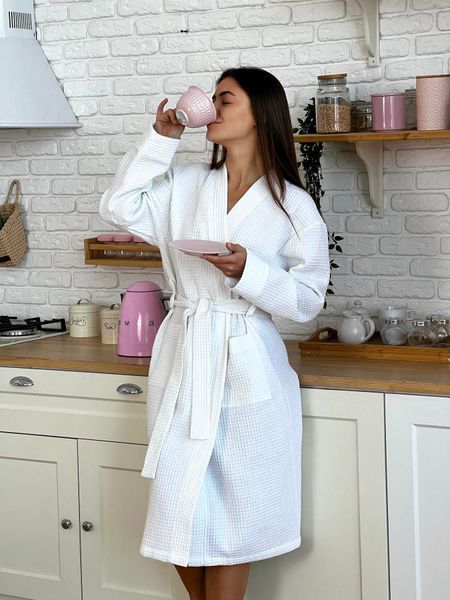 Жіночий вафельний халат COSY довгий білий 1202XL фото