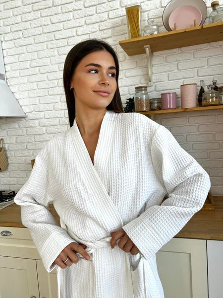 Жіночий вафельний халат COSY довгий білий 1202XL фото