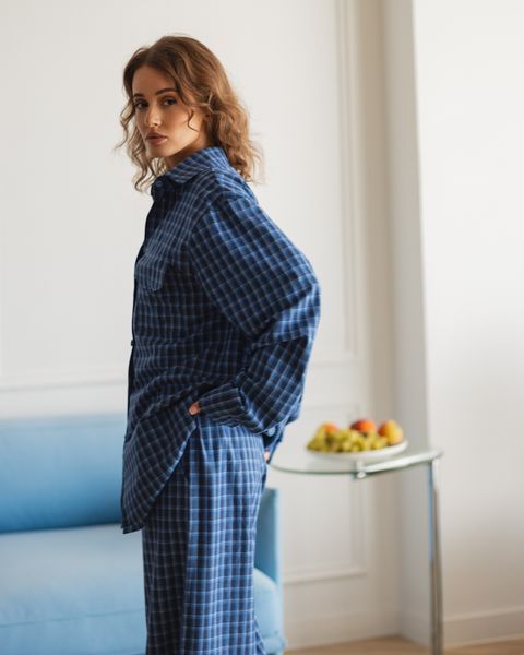 Жіноча піжама "Joanna" тканина преміум байка Синій 30270l-xl фото