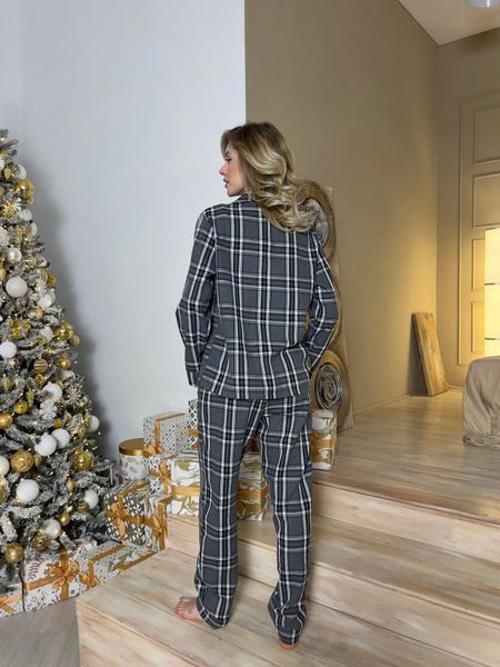 Жіноча піжама фланель COSY у клітинку сіро-чорна(сорочка+штани) F671P01 фото