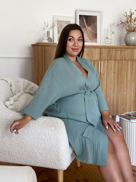 Жіночий халат для вагітних із мусліну COSY, оливковий M11Pre2XL фото