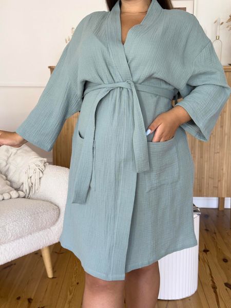 Жіночий халат для вагітних із мусліну COSY, оливковий M11Pre2XL фото