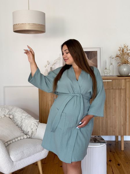 Жіночий халат для вагітних із мусліну COSY, оливковий M11Pre2XL фото