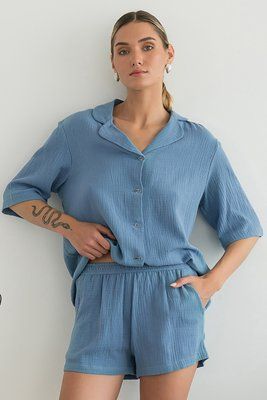 Пижама Forly Костюм с шортами из муслина Butterfly Синий ML0081-06-58 ML0081-06-58_M/L фото
