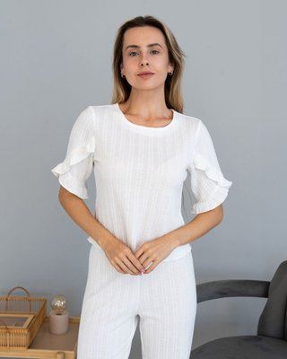 Комплект домашней одежды Кофта и штаны "Рюш" Косичка Белый 100875 фото