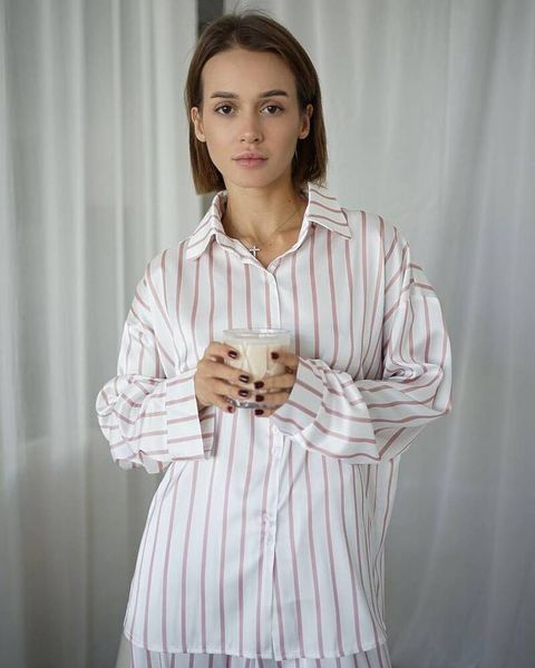 Пижама женская в полоску сатин QC Tessa сорочка + штаны 20860s фото