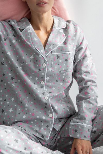 Піжама Forly Піжамний фланелевий костюм з брюками Pink Stars Сірий FL0010-59-69 FL0010-59-69_XS фото