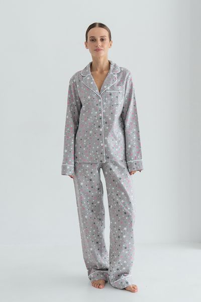 Піжама Forly Піжамний фланелевий костюм з брюками Pink Stars Сірий FL0010-59-69 FL0010-59-69_XS фото
