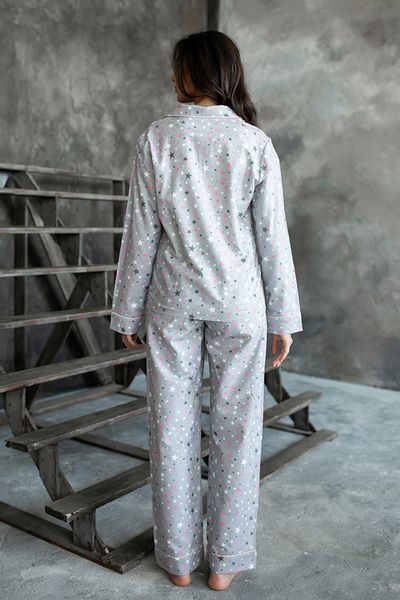 Піжама Forly Піжамний фланелевий костюм з брюками Pink Stars Сірий FL0010-59-69 FL0010-59-69_XS фото